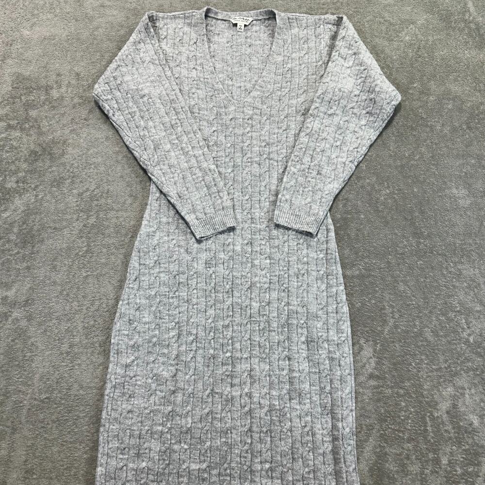 miss selfridge cable v neck fitted sweater midi dress pale gray heather size 4-6